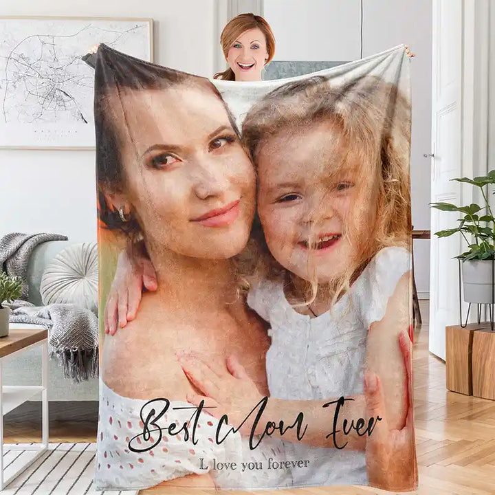 Best Mom Ever Personalized Photos Text  Flannel Blankets