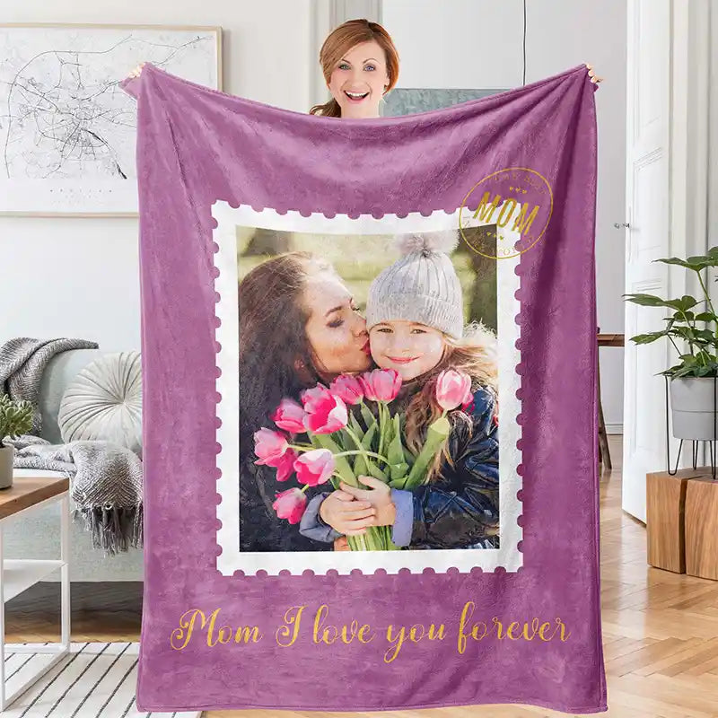 Mom I Love Your Forever Personalized Photos Text  Flannel Blankets