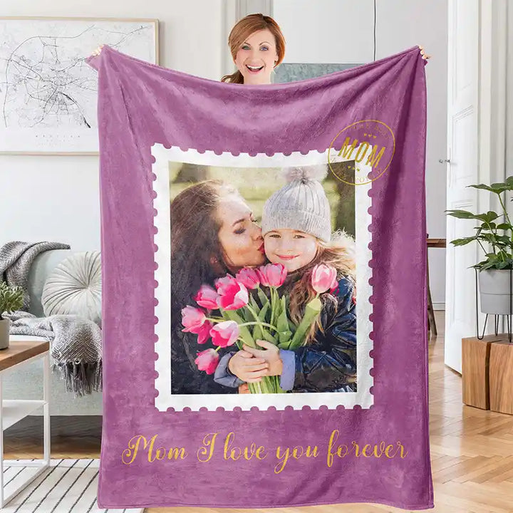 Mom I Love Your Forever Personalized Photos Text  Flannel Blankets