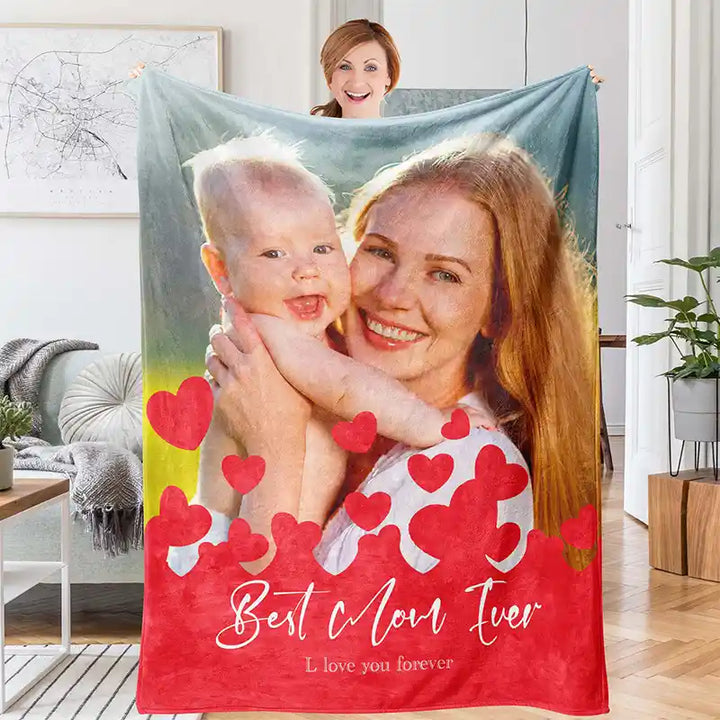 Mother's Day Personalized Photos Flannel Blankets With Text