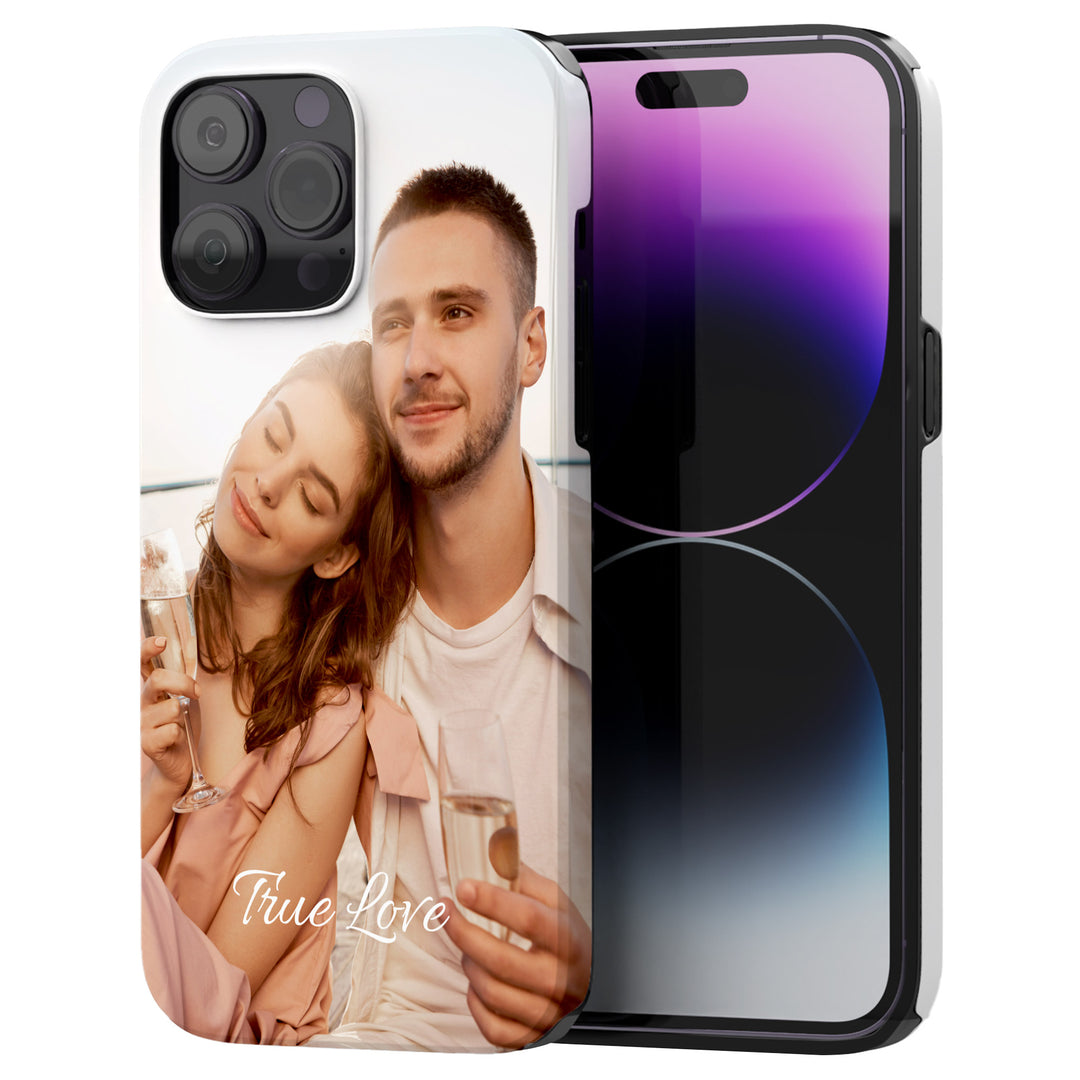 Personalized Modern Couple Family Full Photo & Family Quote Gift iPhone Case With Text