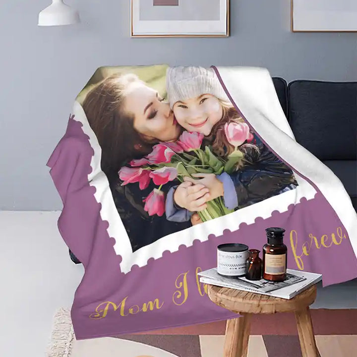 Mom I Love Your Forever Personalized Photos Text  Flannel Blankets