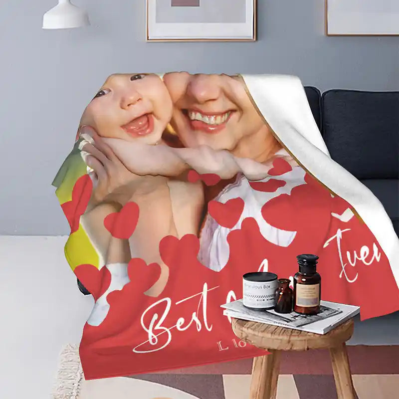Mother's Day Personalized Photos Flannel Blankets With Text