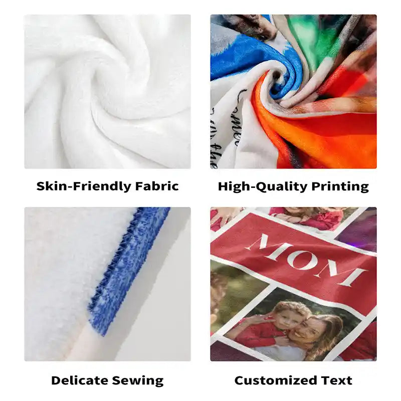 Mother's Day Personalized Photos Flannel Blankets With Text