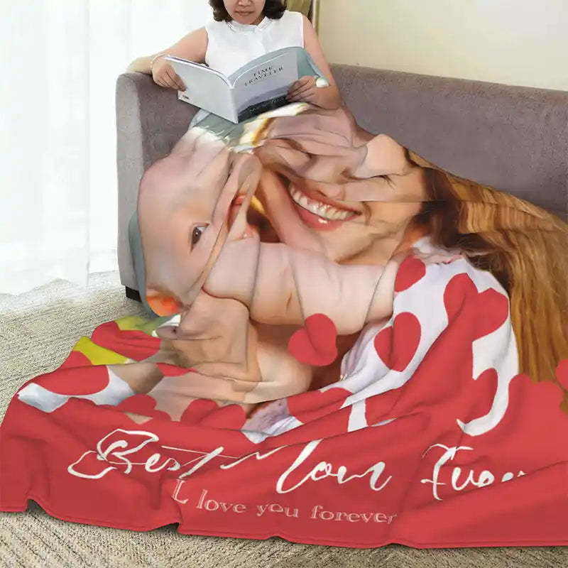Mother's Day Personalized Photos Flannel Blankets With Text