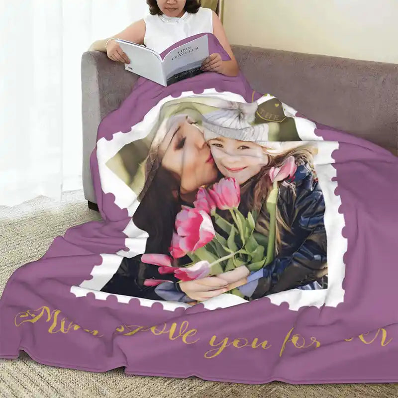 Mom I Love Your Forever Personalized Photos Text  Flannel Blankets