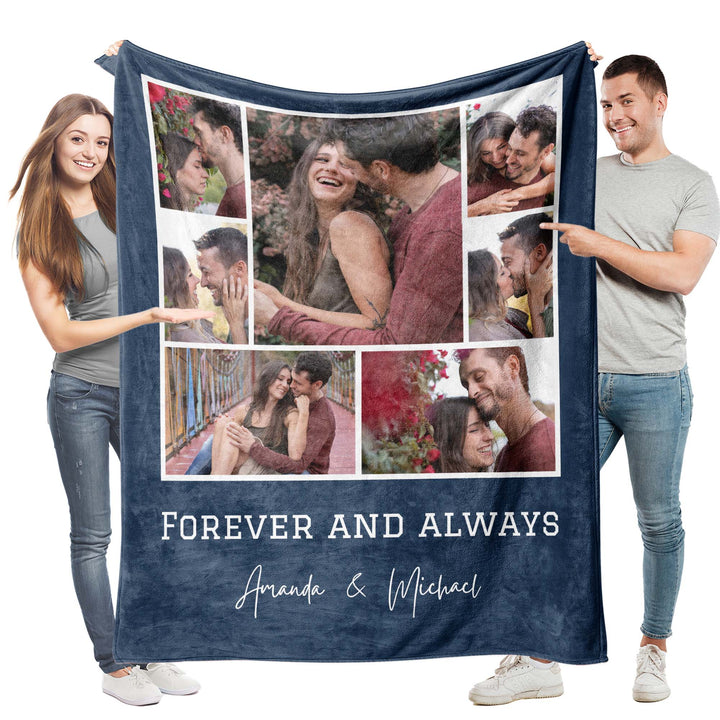Custom 7-Photo Collage Flannel Blanket With Text