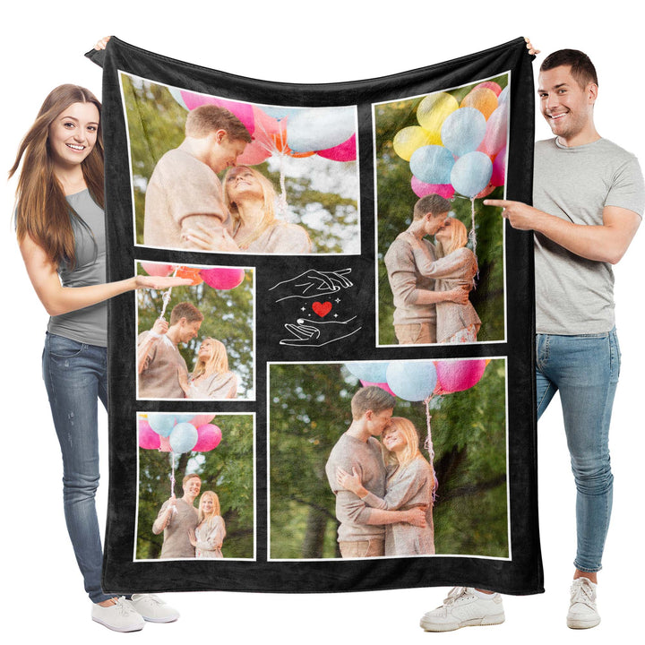 Custom 5-Photo Collage Flannel Blanket With Text