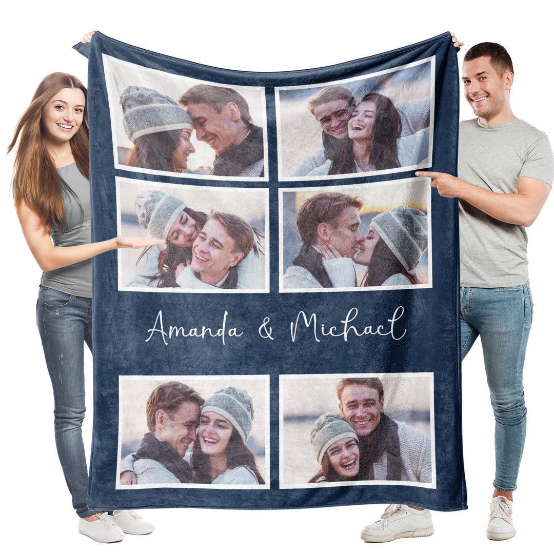 Custom 6-Photo Collage Flannel Blanket With Text