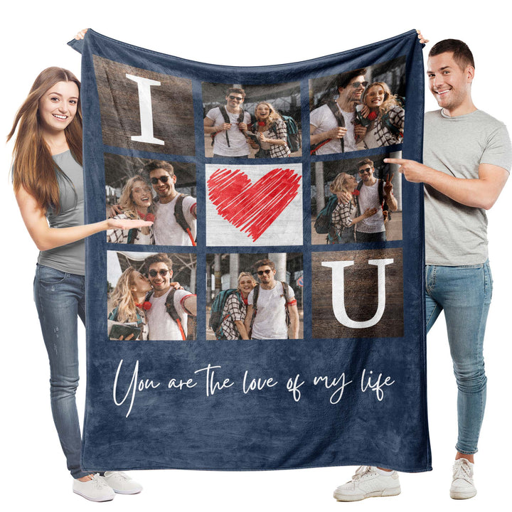 Custom 6-Photo Collage 'I Love You' Flannel Blanket With Text