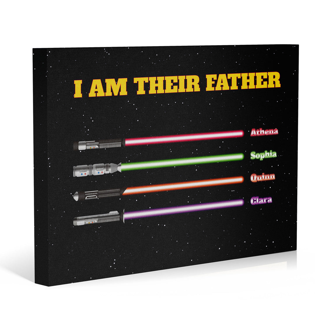 Easycosy Father's Day Gifts Custom Framed Canvas Prints with 1-6 Kids Color Names Sabers（Made in USA）