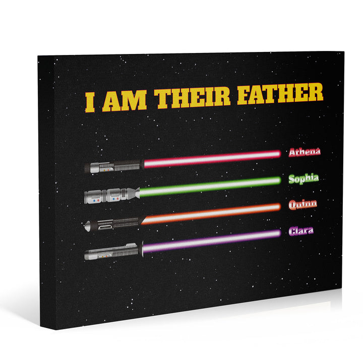 Easycosy Father's Day Gifts Custom Framed Canvas Prints with 1-6 Kids Color Names Sabers（Made in USA）