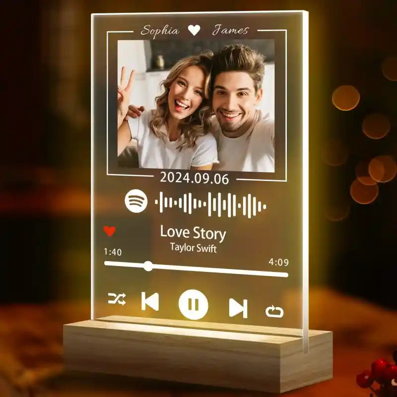 Custom Spotify Glass With Photo & Date Music Plaque Night Light Spotify Code Lamp
