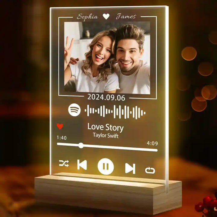 Custom Spotify Glass With Photo & Date Music Plaque Night Light Spotify Code Lamp