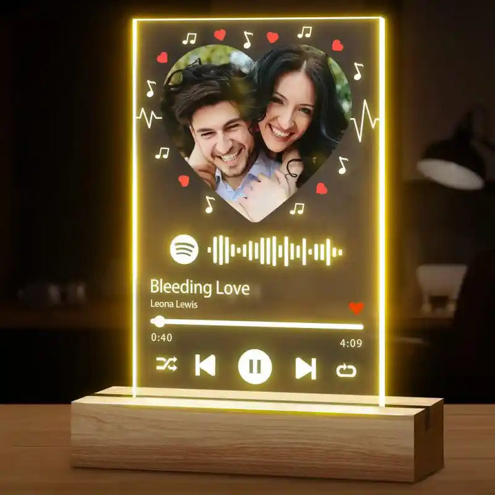 Custom Spotify Glass With Heart Photo Music Plaque Night Light Spotify Code Lamp