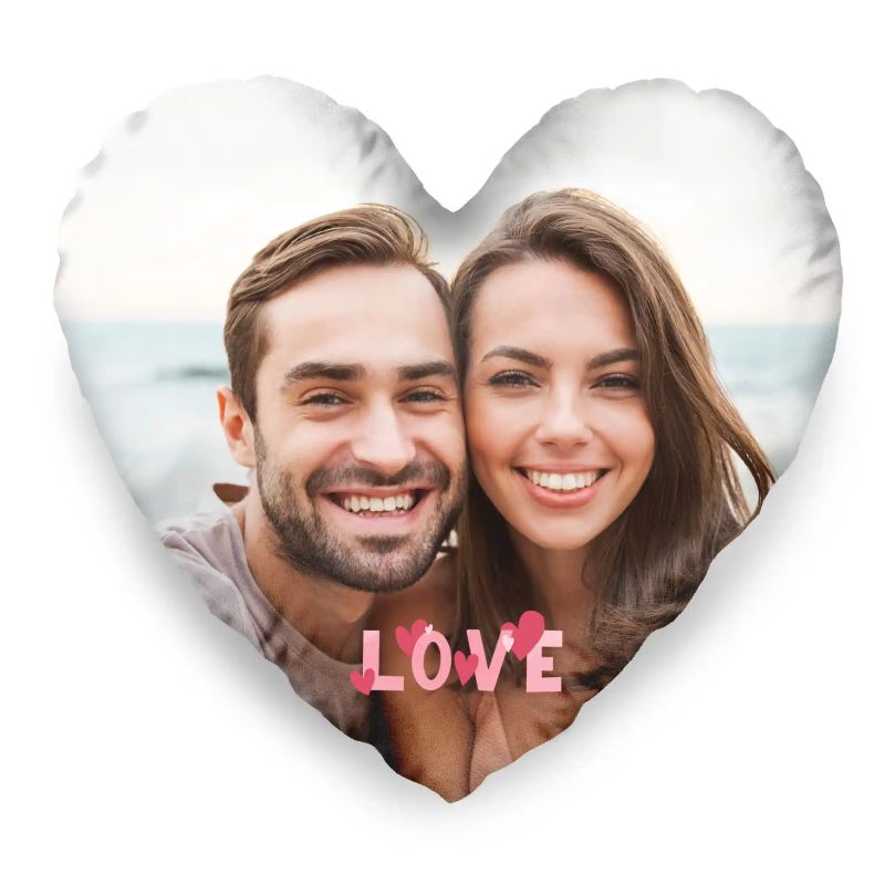 Custom Photo Two-Sides Heart Velvet Pillow Cover With Text