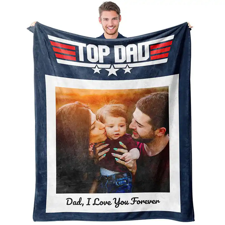 Top Dad Ever Father's Day Personalized Photos Text  Flannel Blankets