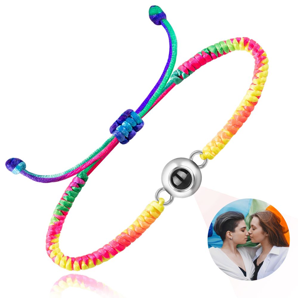 Customized Personalized Photo Bracelet With Rainbow Rope