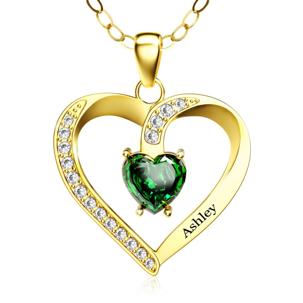 Personalized Name Simulated Birthstone Heart Necklace With Diamond