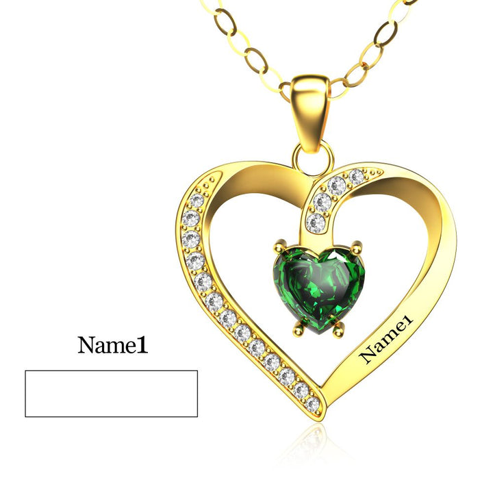 Personalized Name Simulated Birthstone Heart Necklace With Diamond