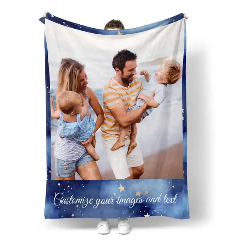 Custom Modern Family Photos Text  Flannel Blankets