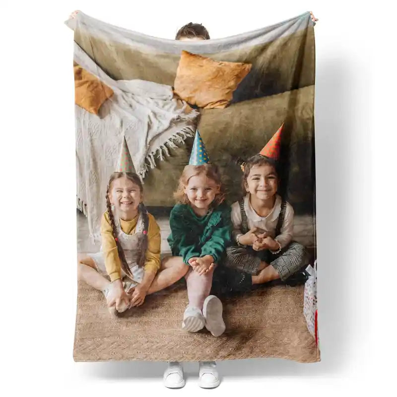 Personalized  Modern Family Photos Flannel Blankets With Text
