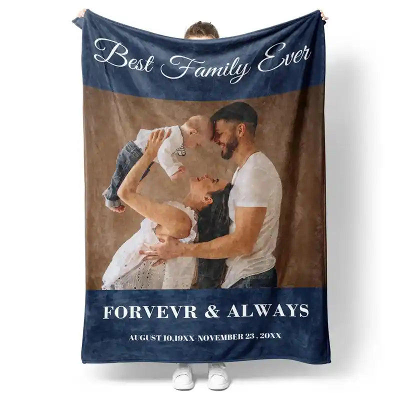 Best Family Ever Custom Photos Text  Flannel Blankets