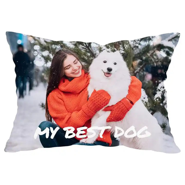 Custom Photo Lumbar Pillow Cover With Text