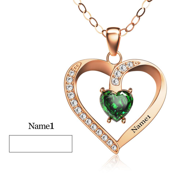 Personalized Name Simulated Birthstone Heart Necklace With Diamond