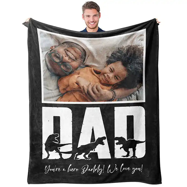 Best Dad Ever Father's Day Personalized Photos Text  Flannel Blankets
