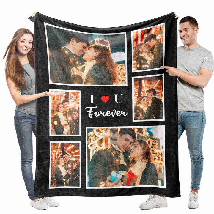 Custom Photo Collage Heart Couples  Flannel Blanket With Text