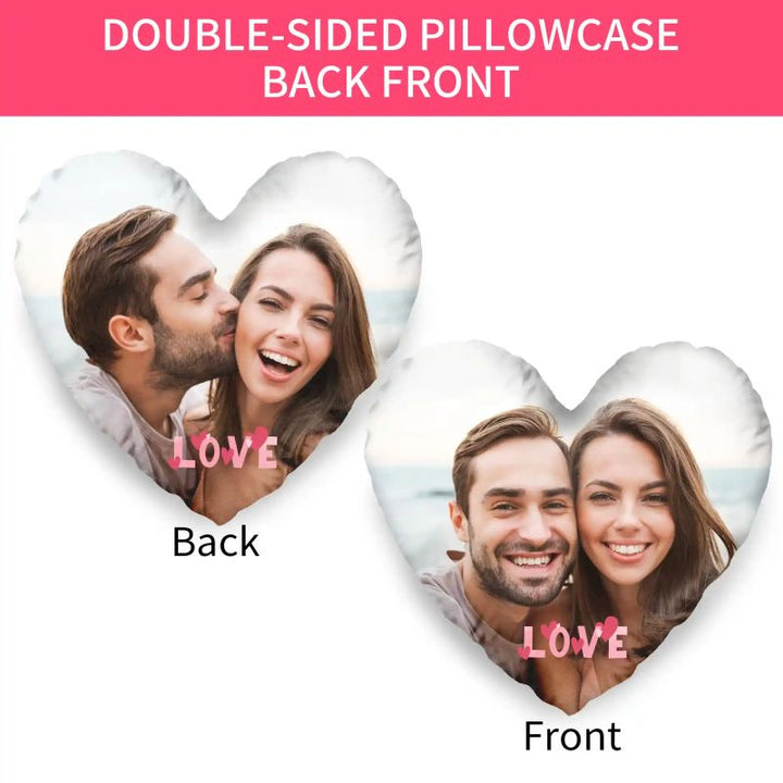 Custom Photo Two-Sides Heart Velvet Pillow Cover With Text