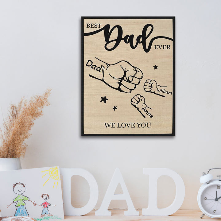 Easycosy Father's Day Gifts Custom Framed Canvas Prints with 1-5 Kids Names Fist Bump（Made in USA）
