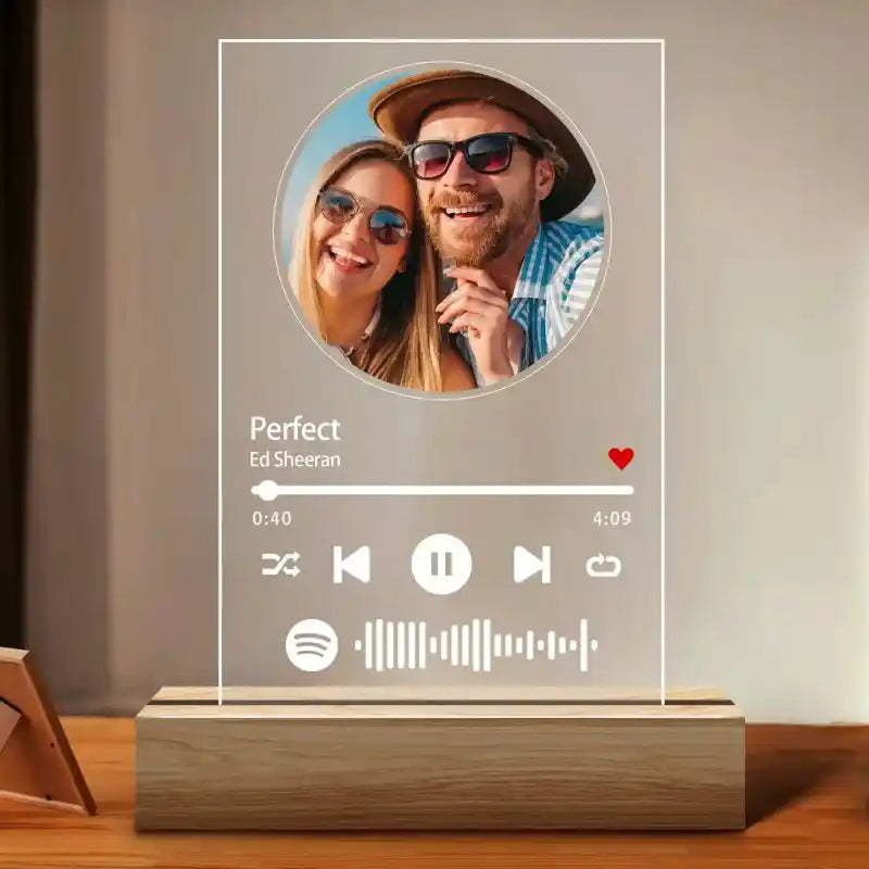 Custom Spotify Glass With Round Photo Music Plaque Night Light Spotify Code Lamp