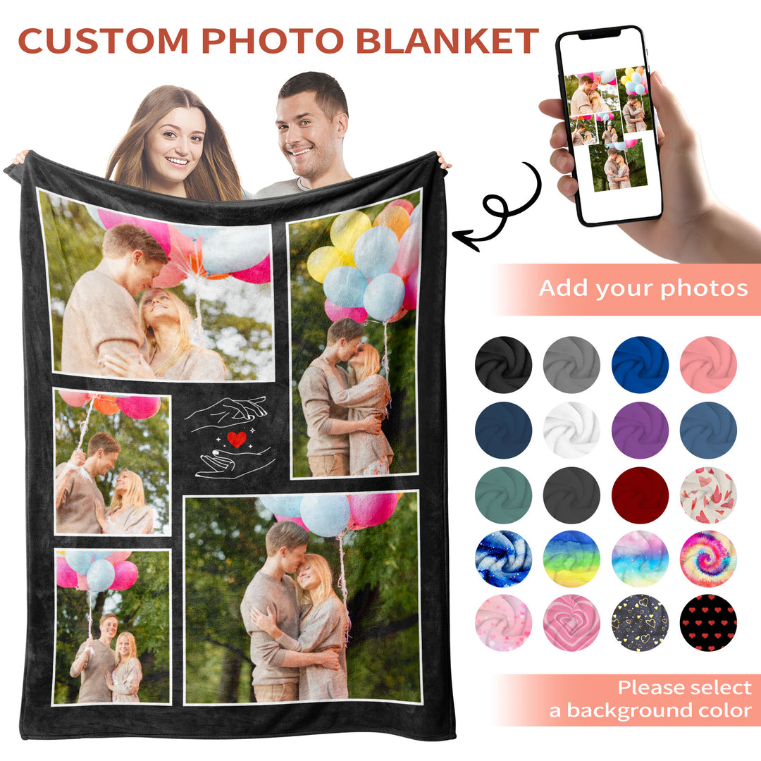 Custom 5-Photo Collage Flannel Blanket With Text