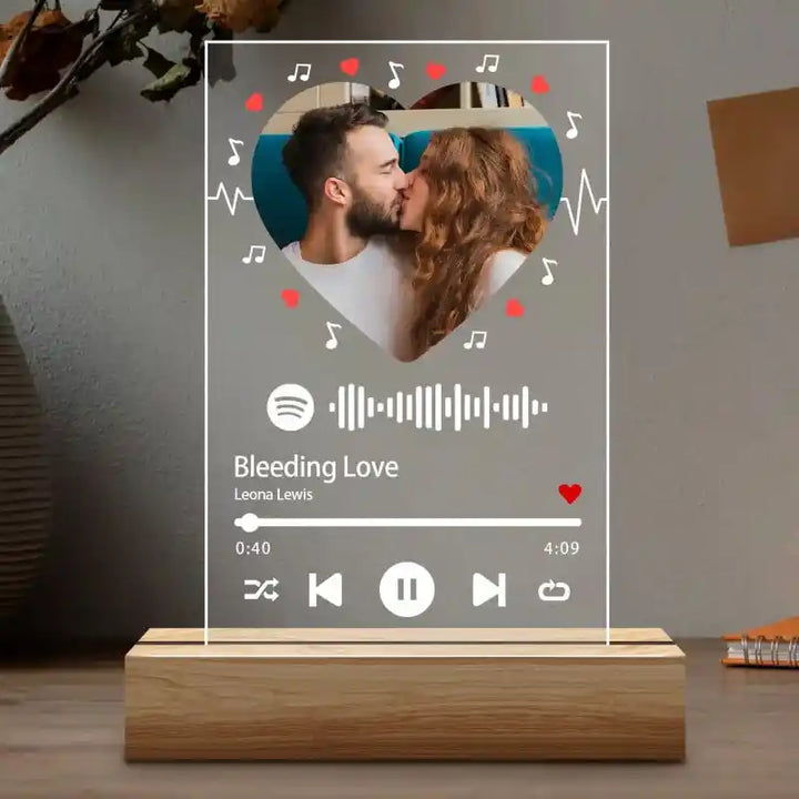 Custom Spotify Glass With Heart Photo Music Plaque Night Light Spotify Code Lamp