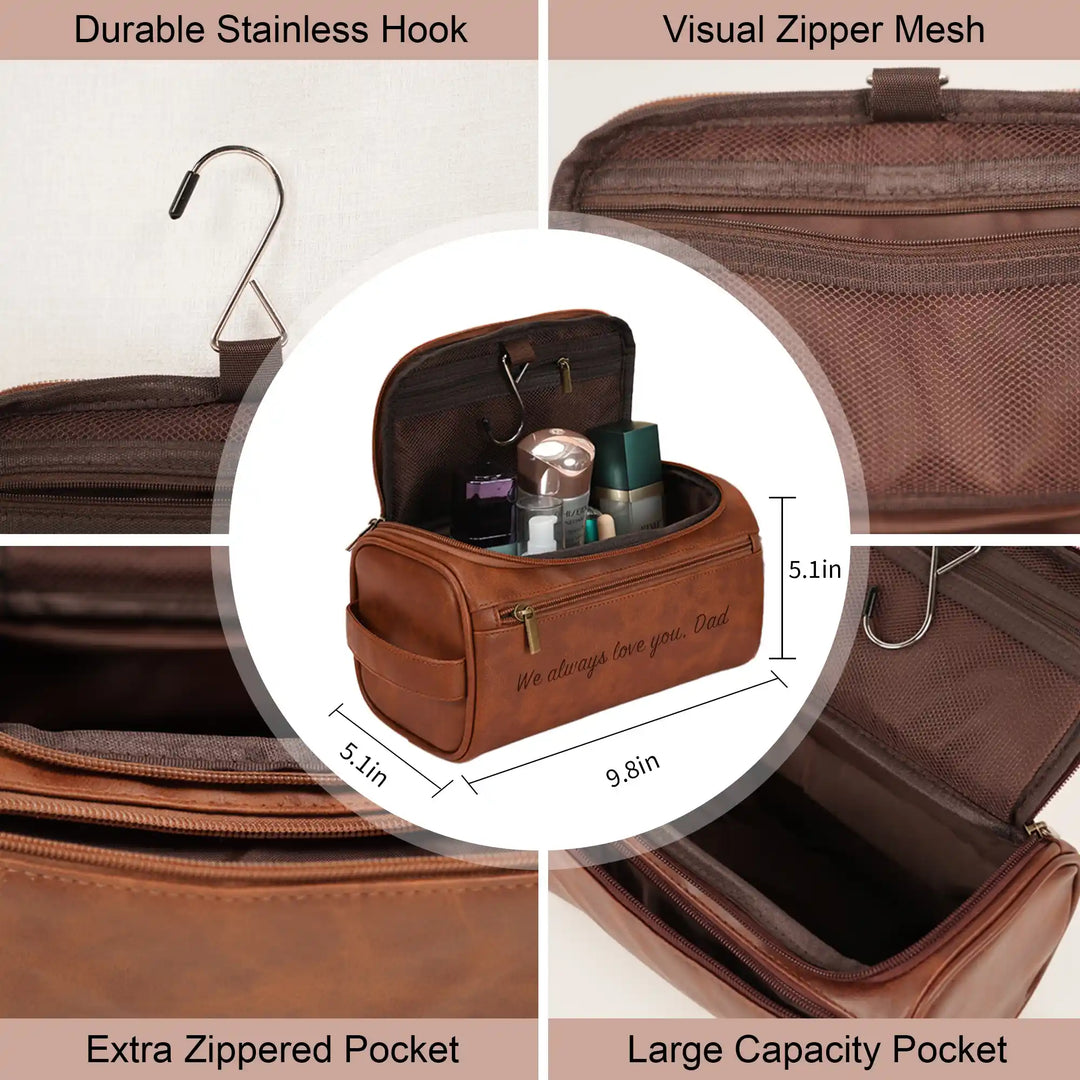 Easycosy Personalized Toiletry Bag Engraved with Name & Text（Made in USA）