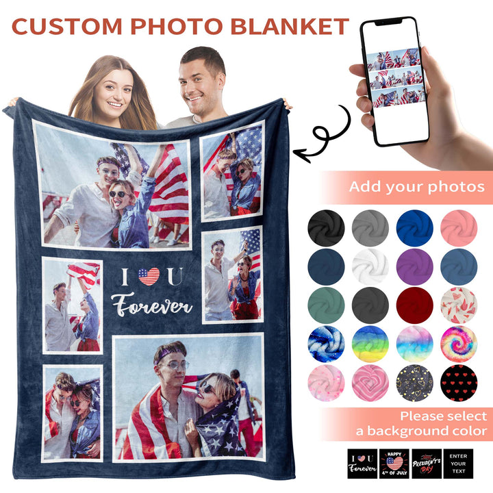 Custom 6 Grids Photo Collage Flannel Blanket With Text