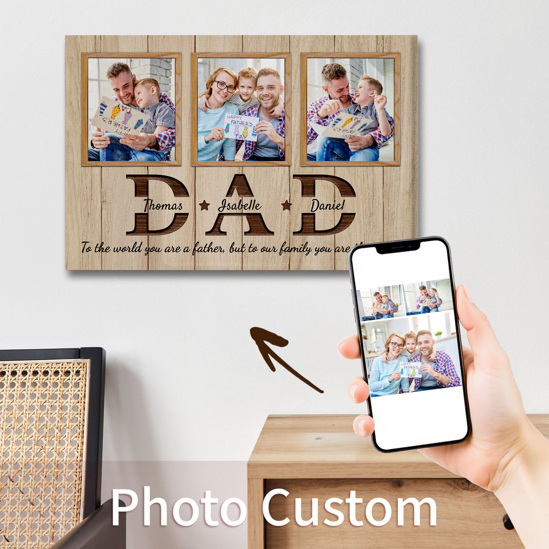 Easycosy Father's Day Gifts Custom Framed Canvas Prints with 3 Photos（Made in USA）