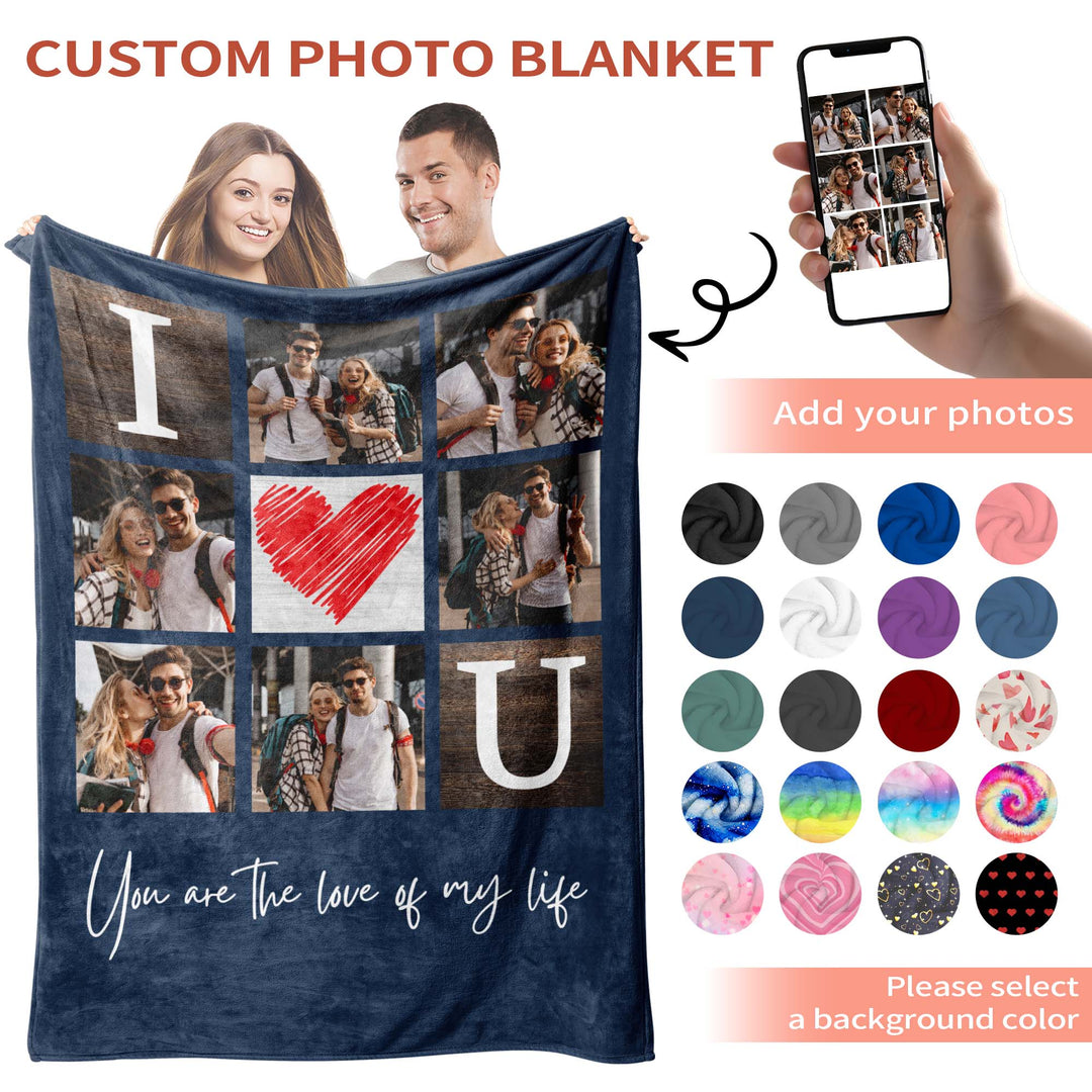 Custom 6-Photo Collage 'I Love You' Flannel Blanket With Text