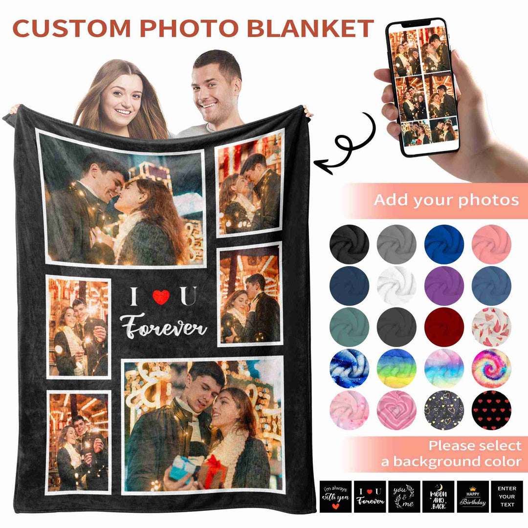 Custom Photo Collage Heart Couples  Flannel Blanket With Text