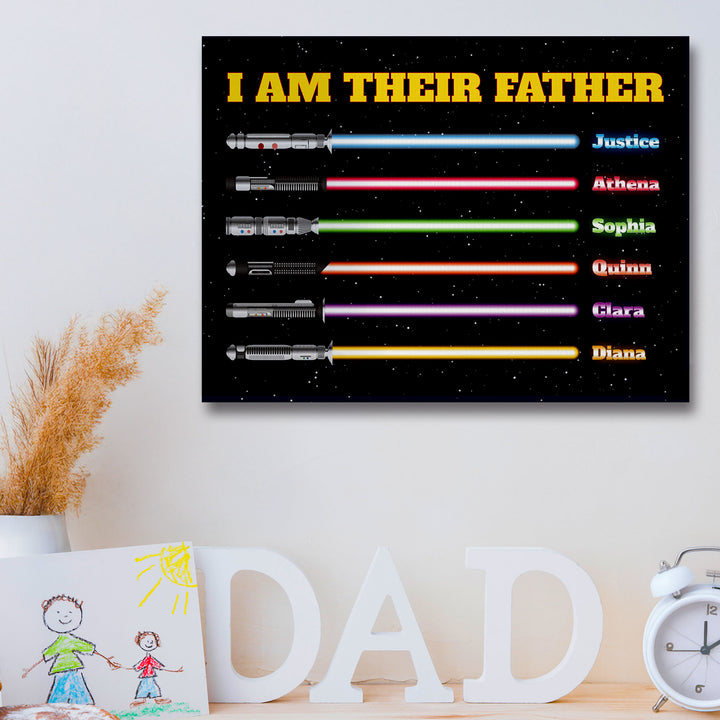 Easycosy Father's Day Gifts Custom Framed Canvas Prints with 1-6 Kids Color Names Sabers（Made in USA）