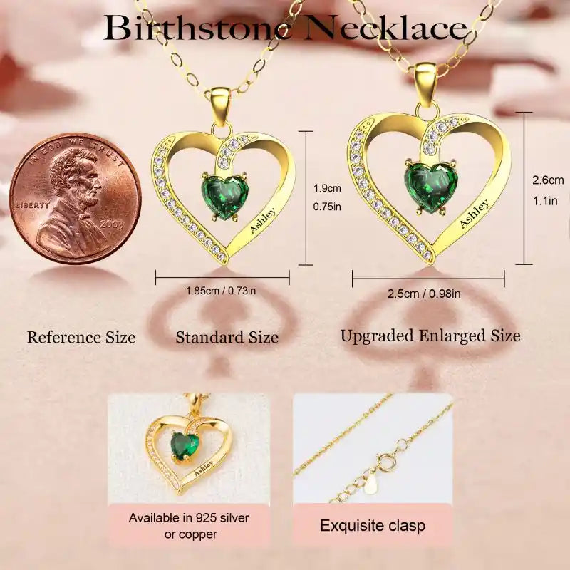 Personalized Name Simulated Birthstone Heart Necklace With Diamond