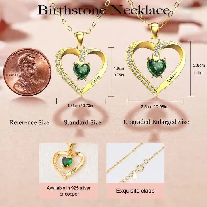 Personalized Name Simulated Birthstone Heart Necklace With Diamond