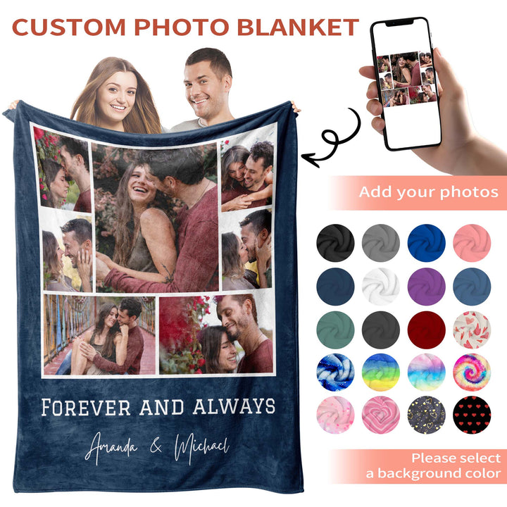 Custom 7-Photo Collage Flannel Blanket With Text