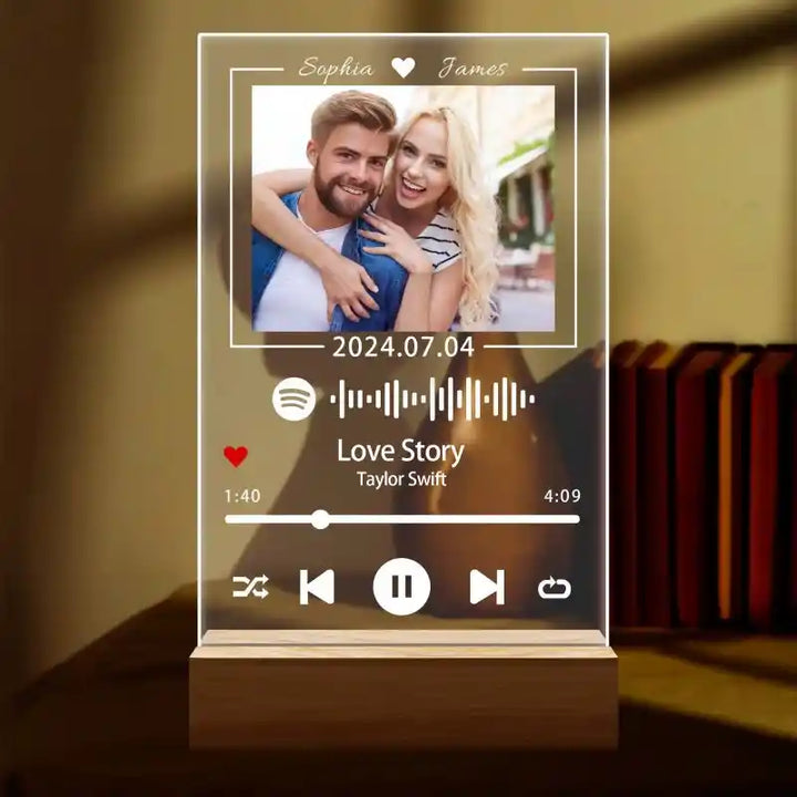 Custom Spotify Glass With Photo & Date Music Plaque Night Light Spotify Code Lamp