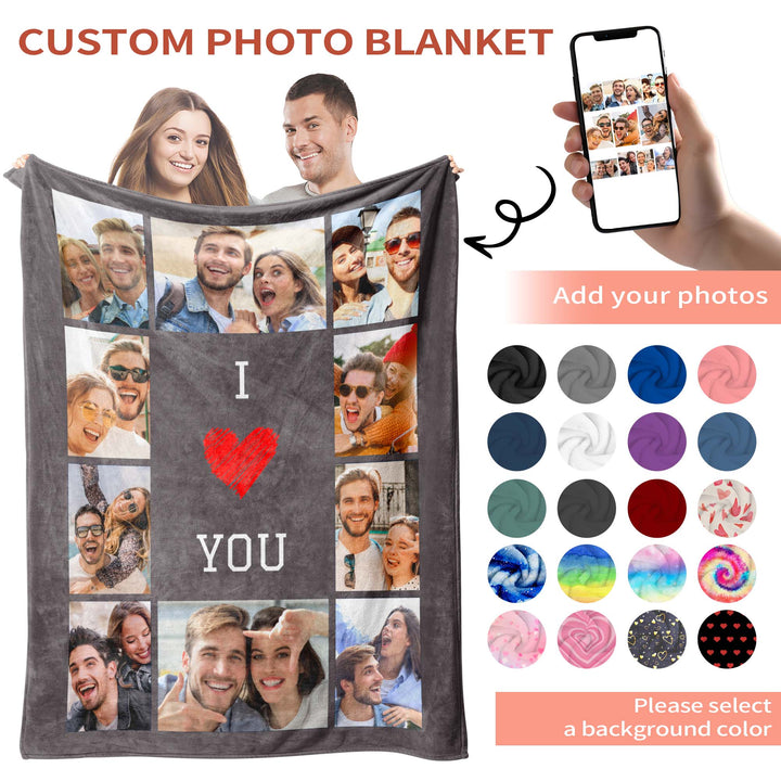 Custom 10-Photo Collage Flannel Blanket With Text