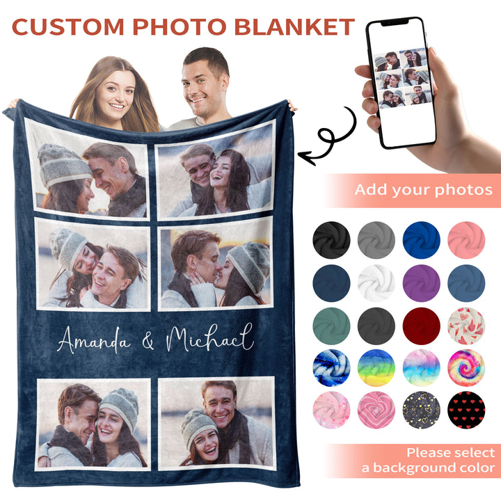 Custom 6-Photo Collage Flannel Blanket With Text