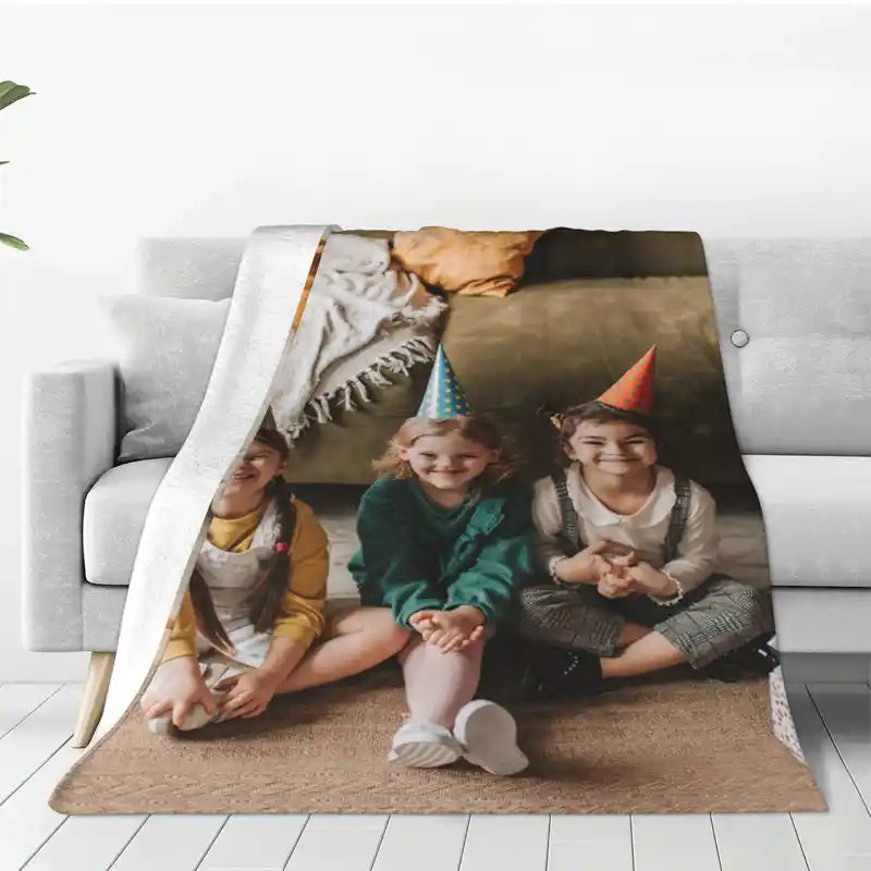 Personalized  Modern Family Photos Flannel Blankets With Text