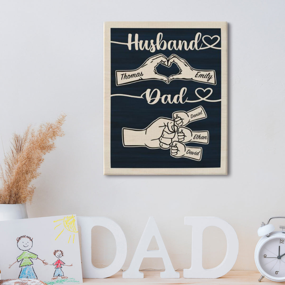Easycosy Father's Day Gifts Custom Framed Canvas Prints with 1-5 Kids Names（Made in USA）